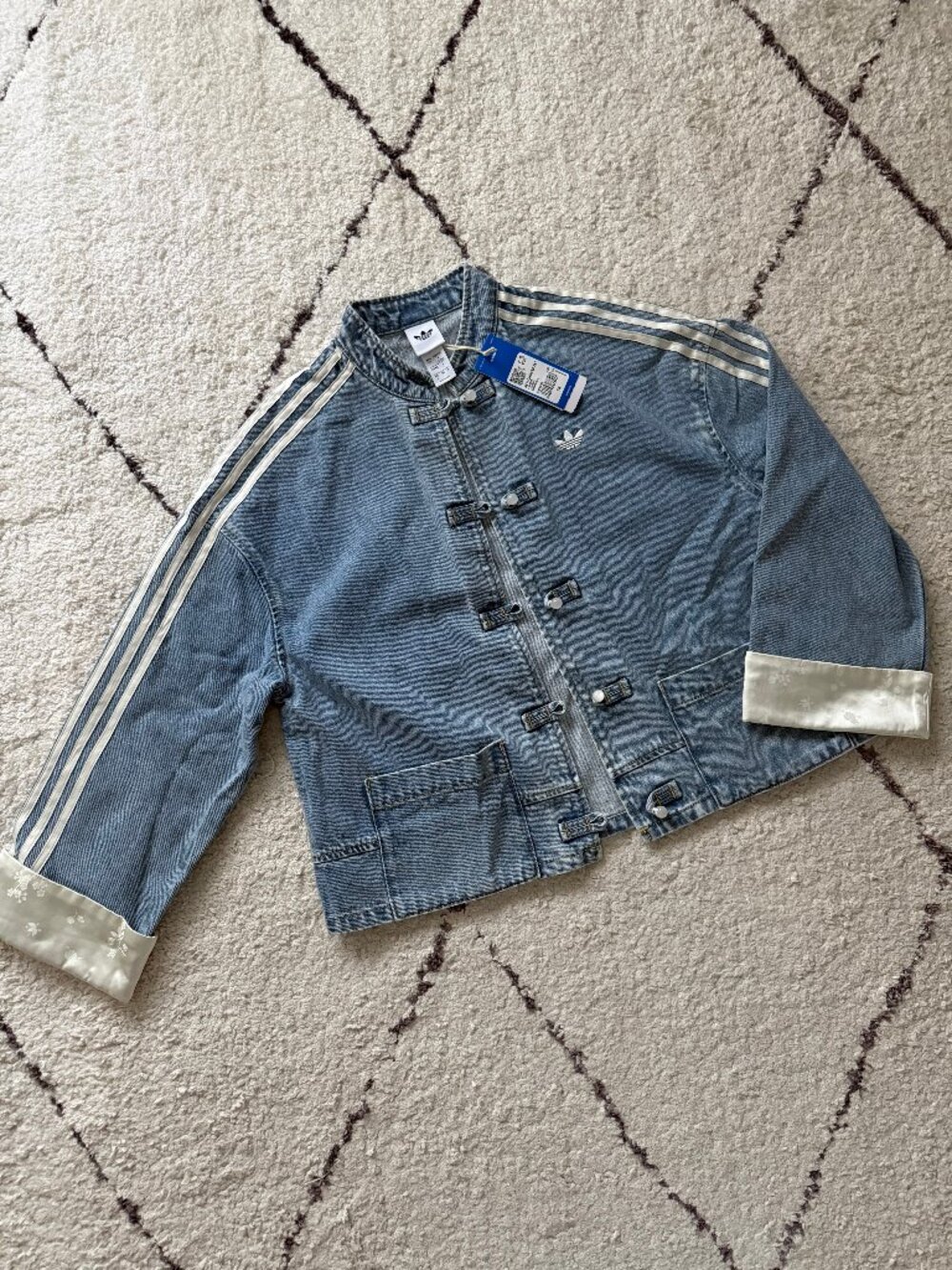 adidas originals Women Chinese Jacket Denim silk floral details BNWT size M/L/XL - Picture 7 of 8